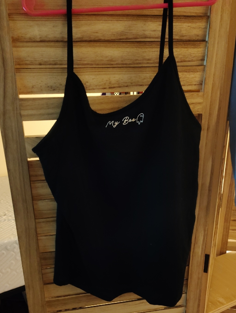 Black Spaghetti Strap Tank with 'my Boo' Embroidery